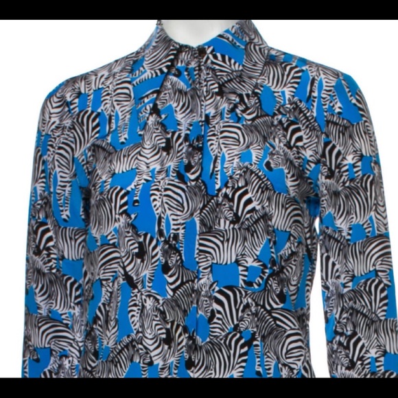 FLASH ⚡️⚡️⚡️ SALE!!! Michael Kors Zebra 100% Silk Button-Up Blouse! NEW! Sz 0 - Picture 1 of 7